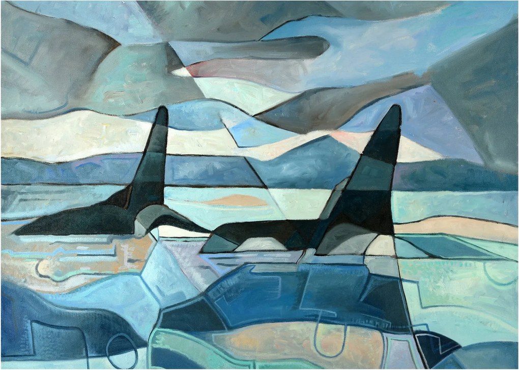 Sklenený obraz - Kosatky (70x50 cm)