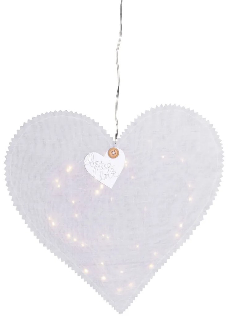 Biele závesné srdce HEARTLIGHT s LED svetelným reťazcom