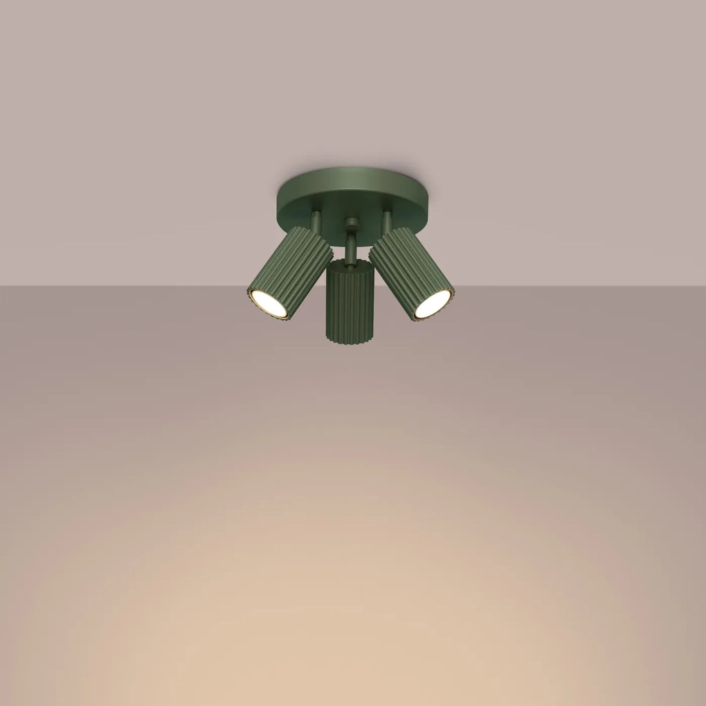 Stropné svietidlo Karbon, 3x olivovo zelené kovové tienidlo, (možnosť polohovania)