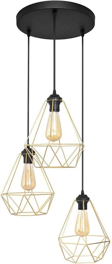 Luster na lanku KARO 3xE27/15W/230V zlatá/čierna