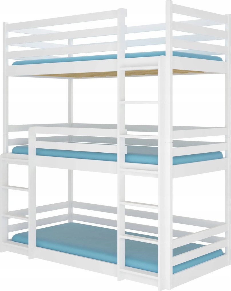 Poschodová detská posteľ 200x90 cm Teodor (s roštom a matracom) (biela)