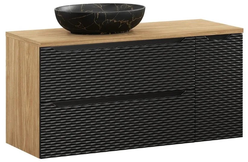 Závesná skrinka Ocean s umývadlom 120 cm čierna/dub olejovaný