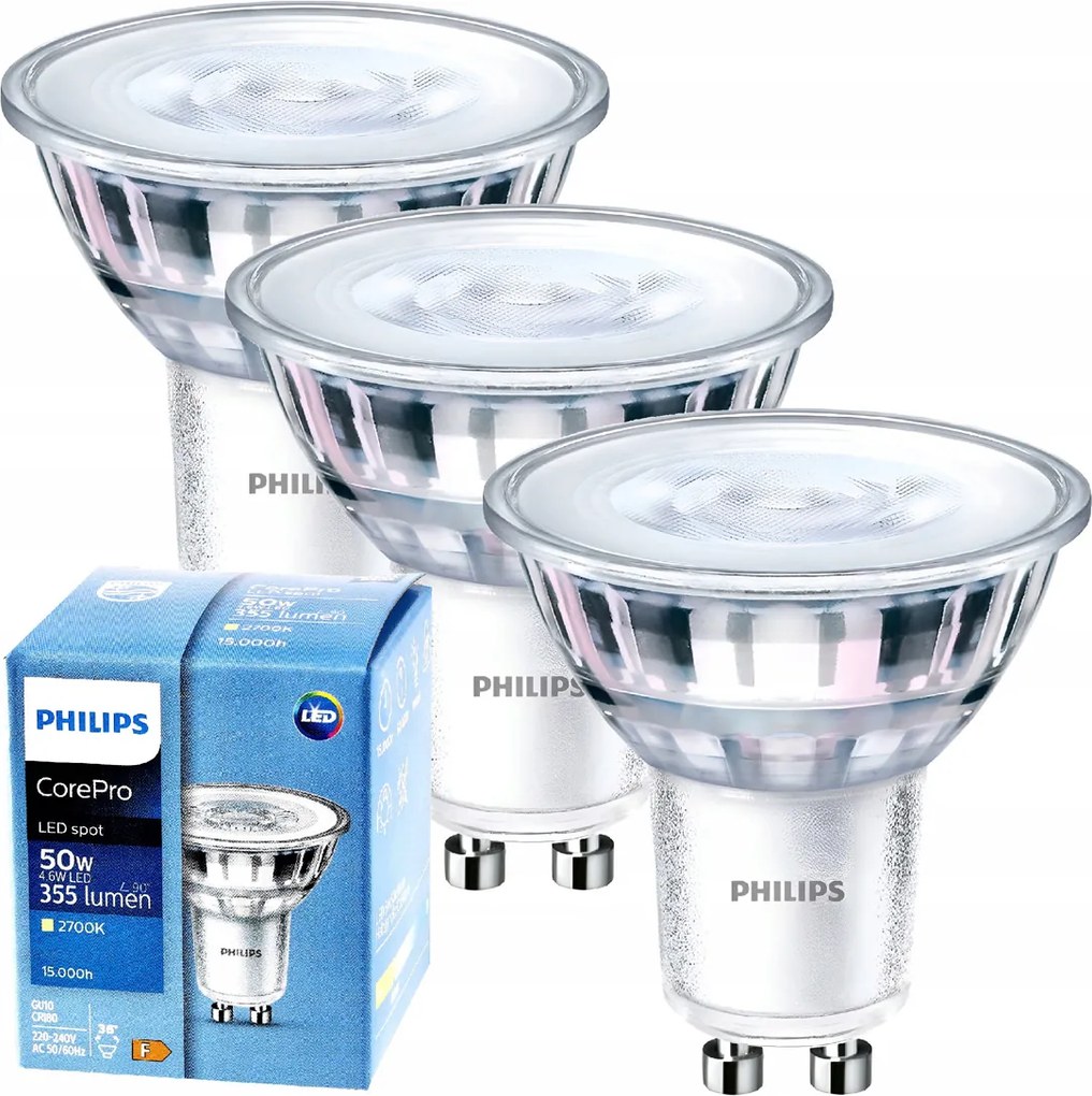 3x LED žiarovka GU10 4,6W 355lm 36° 2700k