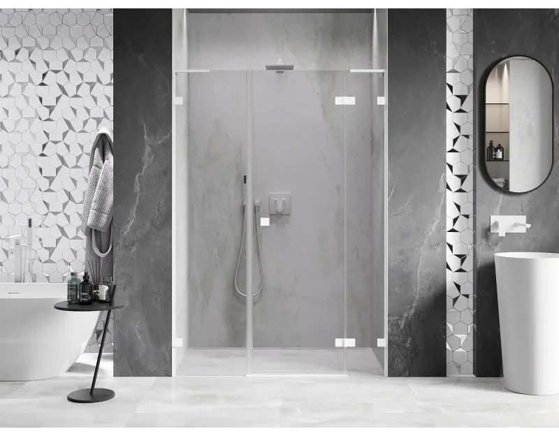 Mexen Lunar L, pravé otočné sprchové dvere 120 cm, 8mm číre sklo, biely profil, 834SL-120-050-20-00-P