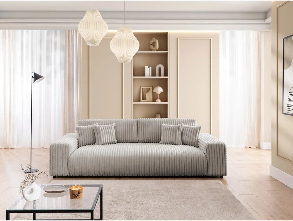 Svetlosivá menčestrová rozkladacia/s úložným priestorom pohovka 260 cm Justin – Ropez