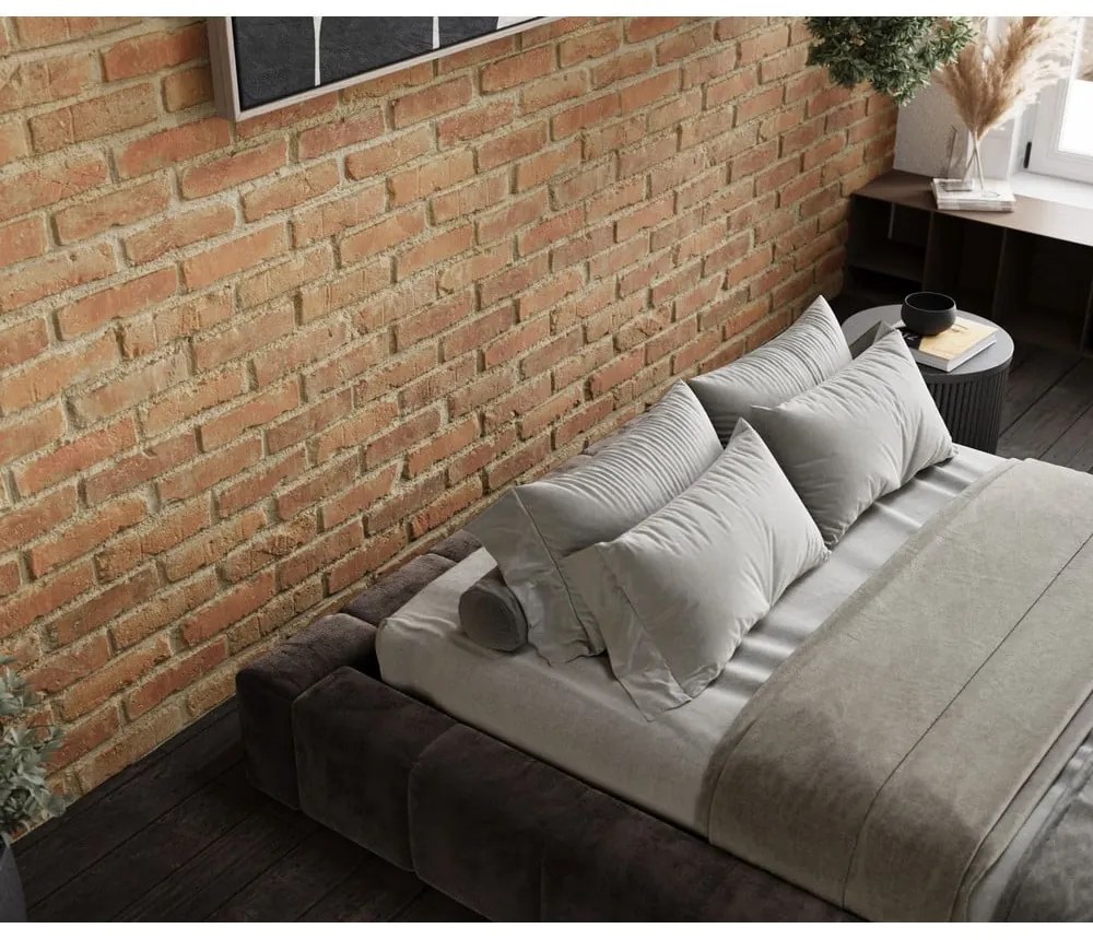 Hnedá čalúnená dvojlôžková posteľ s úložným priestorom s roštom 200x200 cm Aruba L – Maison de Rêve