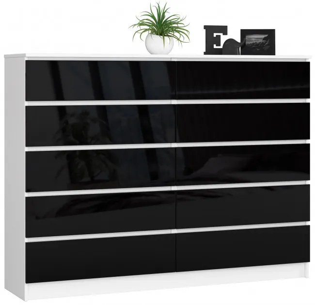 Komoda K160 10SZ CLP čierna, lesk
