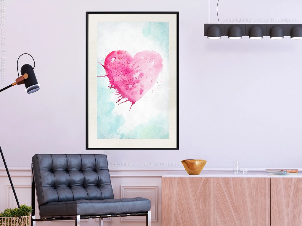 Artgeist Plagát - Watercolour Heart [Poster] Veľkosť: 40x60, Verzia: Čierny rám s passe-partout