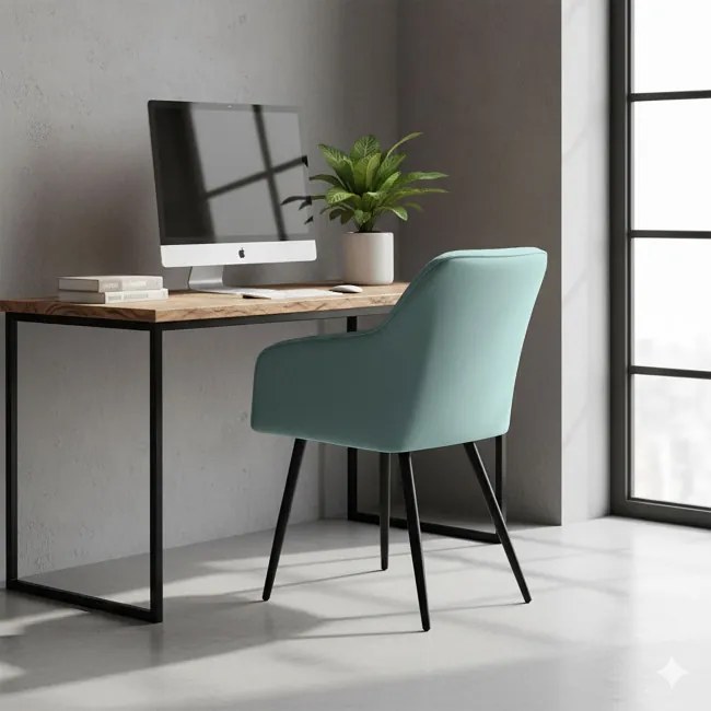 Sada štyroch jedálenských stoličiek DIAMANTE zamatové, tyrkysové / čierne nohy (4 ks)