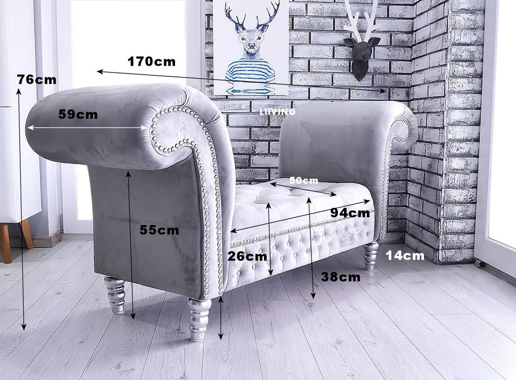 Leňoška LONGUE Velvet Silver II so zníženým bokom