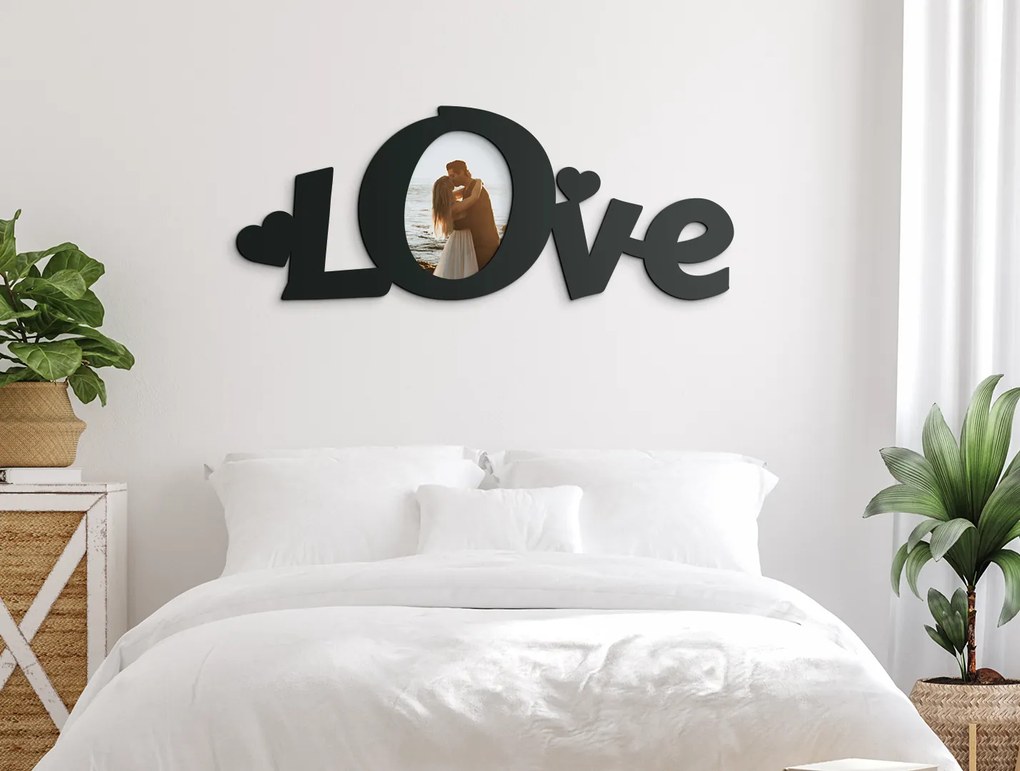 drevko Moderný fotorámik Love Rozmer obrazu: 18 x 46,5 cm, Farba dekorácie: Čierna