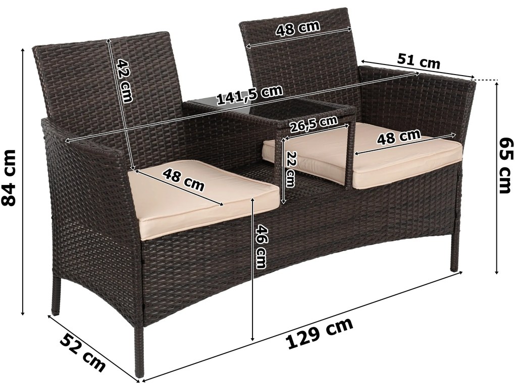 Záhradná lavica z technoratanu CORDOBA hnedá