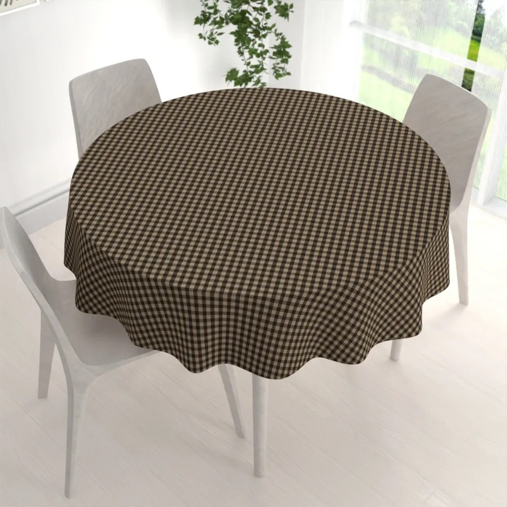 Biante Bavlnený okrúhly obrus Olivia OL-019 Hnedo-béžová kocka malá Ø 120 cm