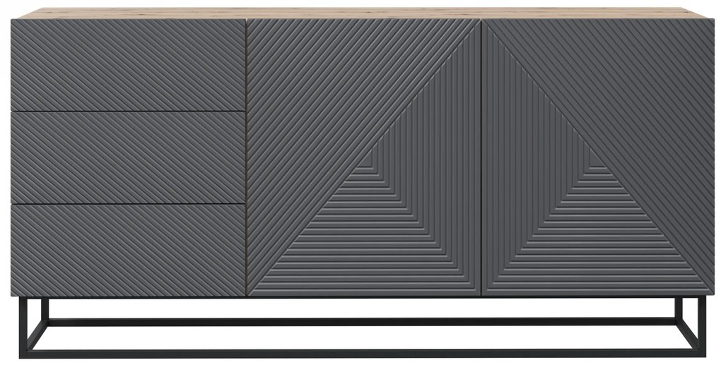 Komoda Asha 167 cm na čiernom podstavci - artisan / rivier stone mat