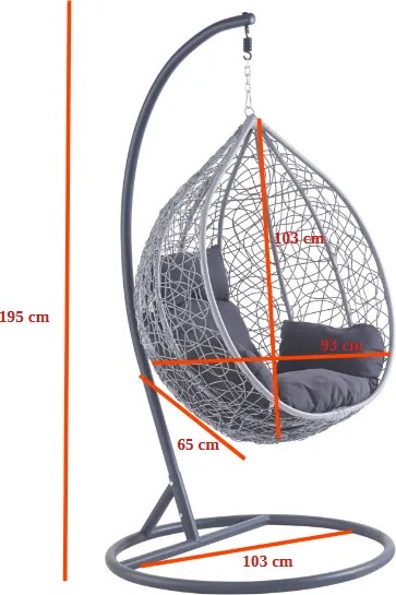 Závesné hojdacie kreslo Houseland Luna S sivé