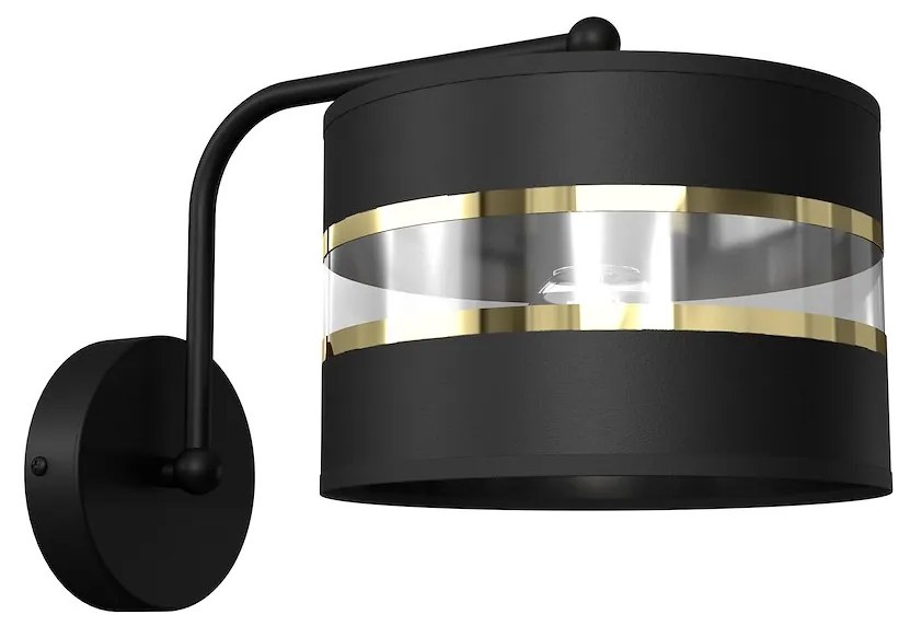 Nástenné svietidlo Ultimo Round, 1x čierne/zlaté textilné tienidlo, b