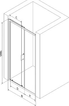 Mexen Apia, posuvné dvere do otvoru 105 x 190 cm, 6mm číre sklo, čierny profil, 845-105-000-70-00