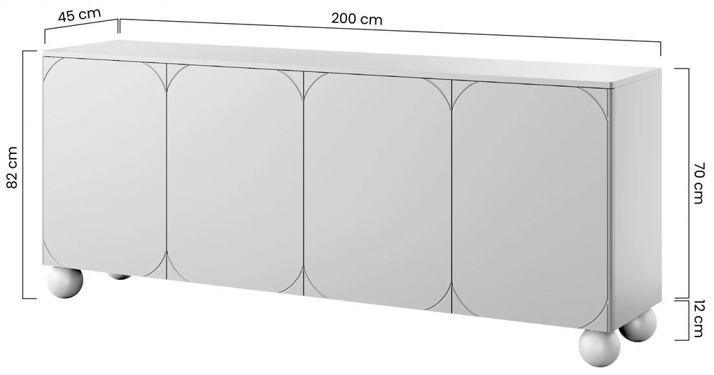 Komoda Sonatia II 200 cm štvordverová na guľatých nohách - kašmírová