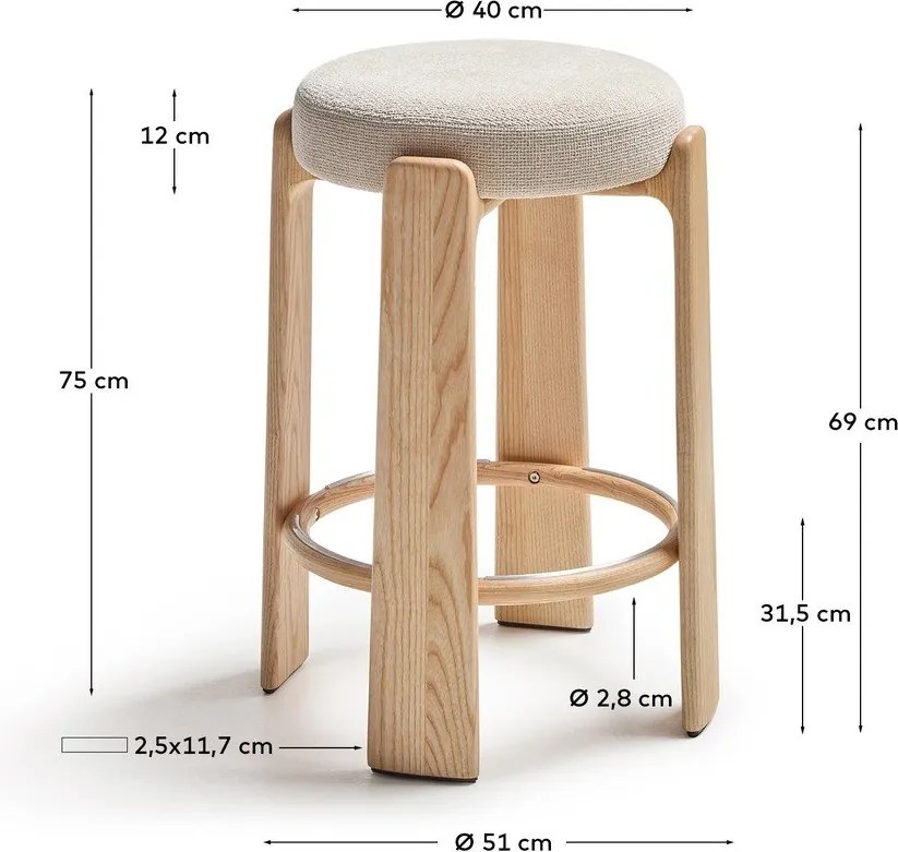Béžová/v svetlo prírodnej farbe barová stolička z jaseňového dreva (výška sedadla 75 cm) Granite – Kave Home
