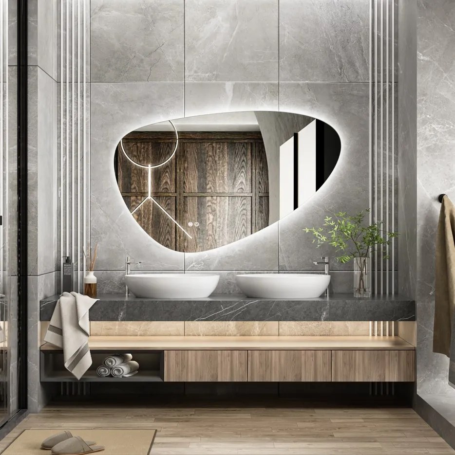 Erga Amelia, asymetrické LED zrkadlo 120x75 cm, 3993 lm, 3 farby svetla, zadné osvetlenie, ERG-V01-407-1275-00