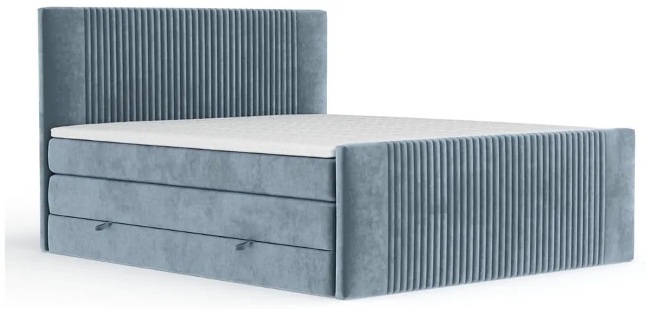 Modrá boxspring posteľ s úložným priestorom 140x200 cm Bergamo – Maison de Rêve