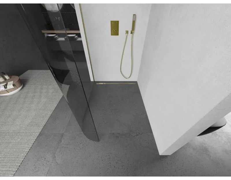 Mexen Kioto L, sprchová zástena Walk-In 80 x 200 cm, 8mm číre sklo, zlatý matný profil, 800-080-103-55-06