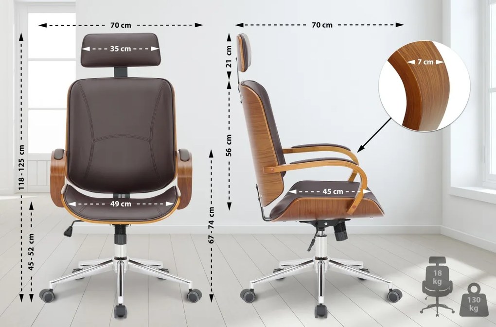 Design-Shop Kancelárska stolička Dayton - drevo orech - Hnedá