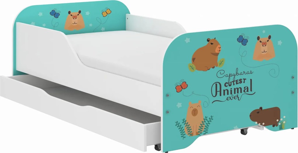 Wooden Toys Detská posteľ MIKI 160x80 + matrac KAPIBARA ANIMALS