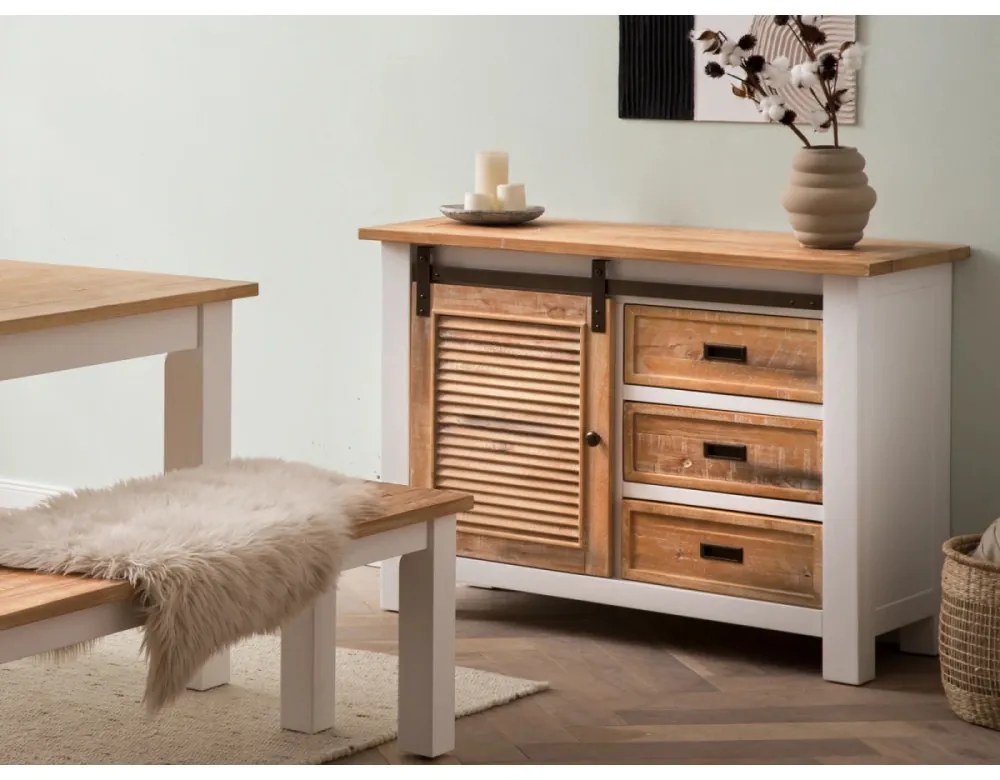 furniture-nabytek.cz - Masívna komoda Capera z borovice a MDF, lakovaná, biela a hnedá – 103×42×80 cm