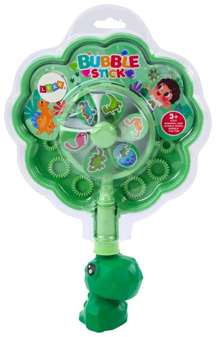 LEAN TOYS Stroj na bubliny s ventilátorom – Dinosaurus, zelená