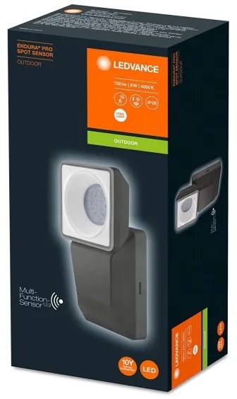 Ledvance -LED Vonkajšie nástenné svietidlo so senzorom SPOT LED/8W/230V IP55 čierna