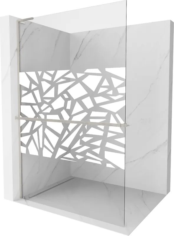 Mexen Kioto+ L sprchová stena s poličkou Walk-in 120 x 200 cm, biely vzor, brúsený nikl - 800-120-123-97-85