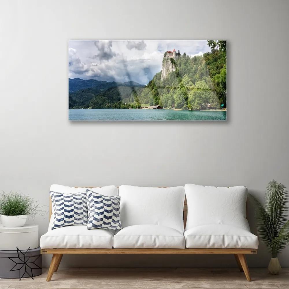 Skleneny obraz Zámok v horách les príroda 120x60 cm