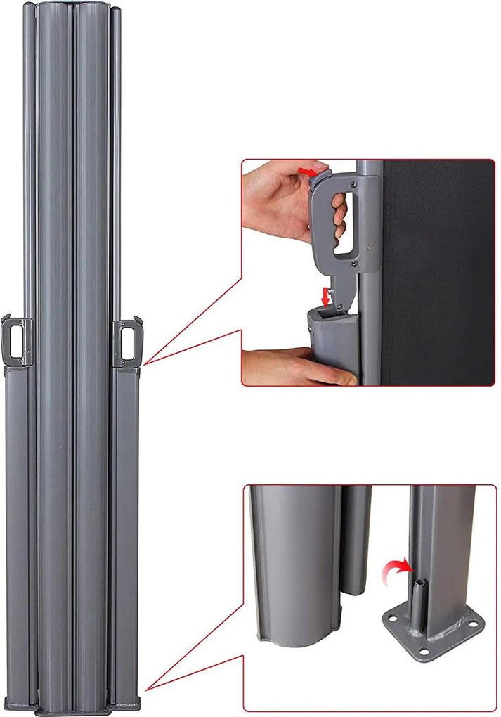 Obojstranná, výsuvná markíza 160cm x 600cm, šedá