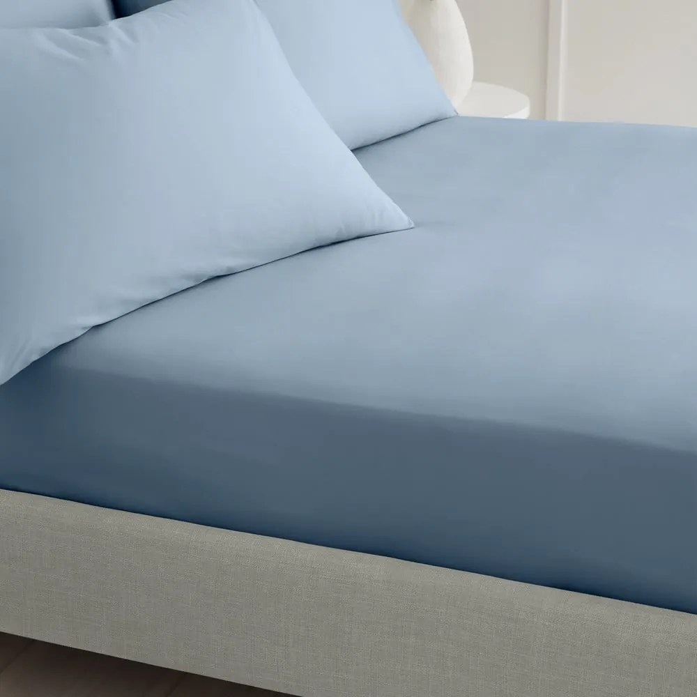 Modrá napínacia plachta z bavlneného perkálu 135x190 cm Cotton Percale – Bianca