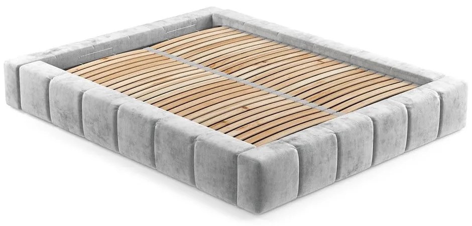 Svetlosivá čalúnená dvojlôžková posteľ s úložným priestorom s roštom 160x200 cm Aruba L – Maison de Rêve