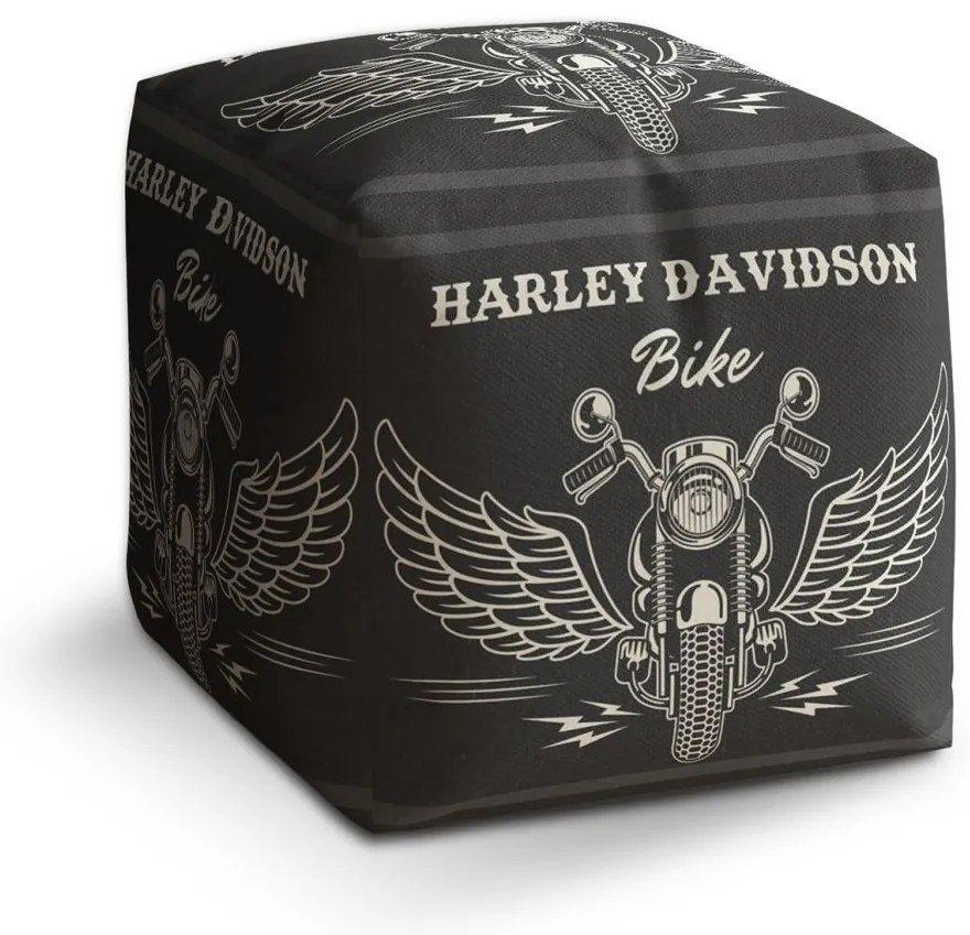 Taburet Cube Harley-Davidson s krídlami, čierna