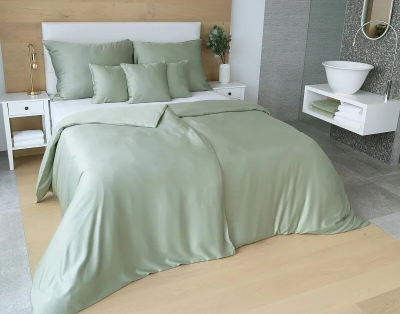 Kvalitná luxusná posteľná bielizeň - Luna svetlozelený bambusový satén 1x 140/200, 1x 70/90