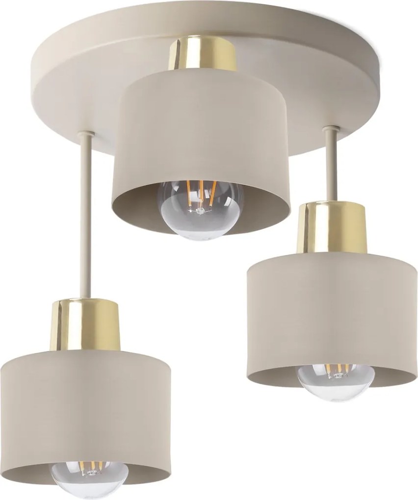 Stropné svietidlo Panta, 3x béžové kovové tienidlo, g, o