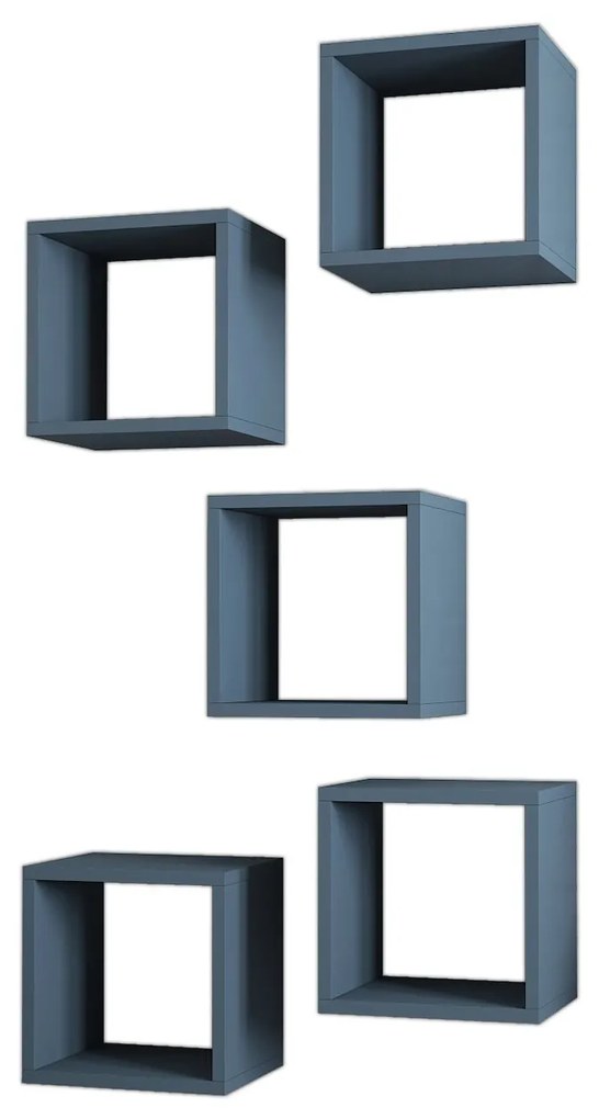 Súprava 5 nástenných políc BOXE modrá