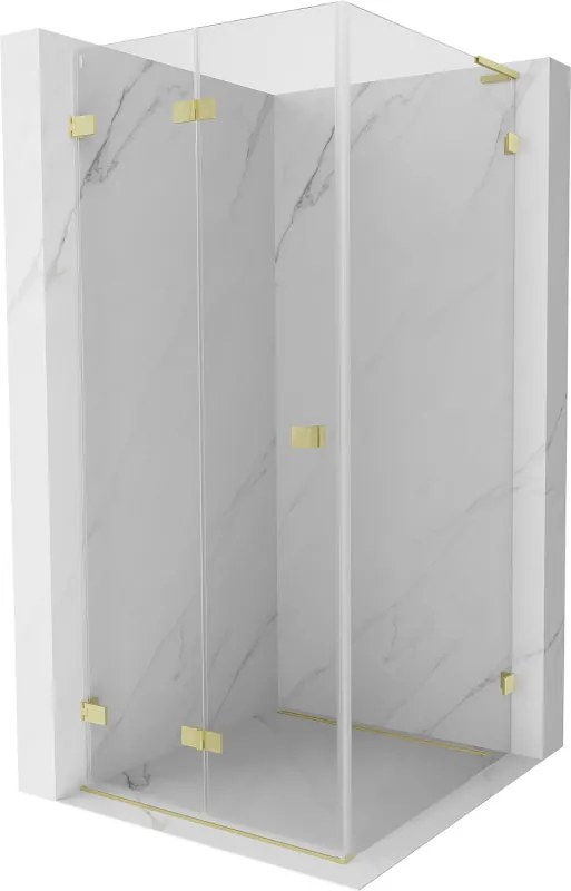 Mexen Lunar-F L, 1-krídlový sprchový kút so skladacími dverami, ľavý, 100 x 100 cm, 8mm číre sklo, zlatý matný profil, 836L-100-100-55-00-L