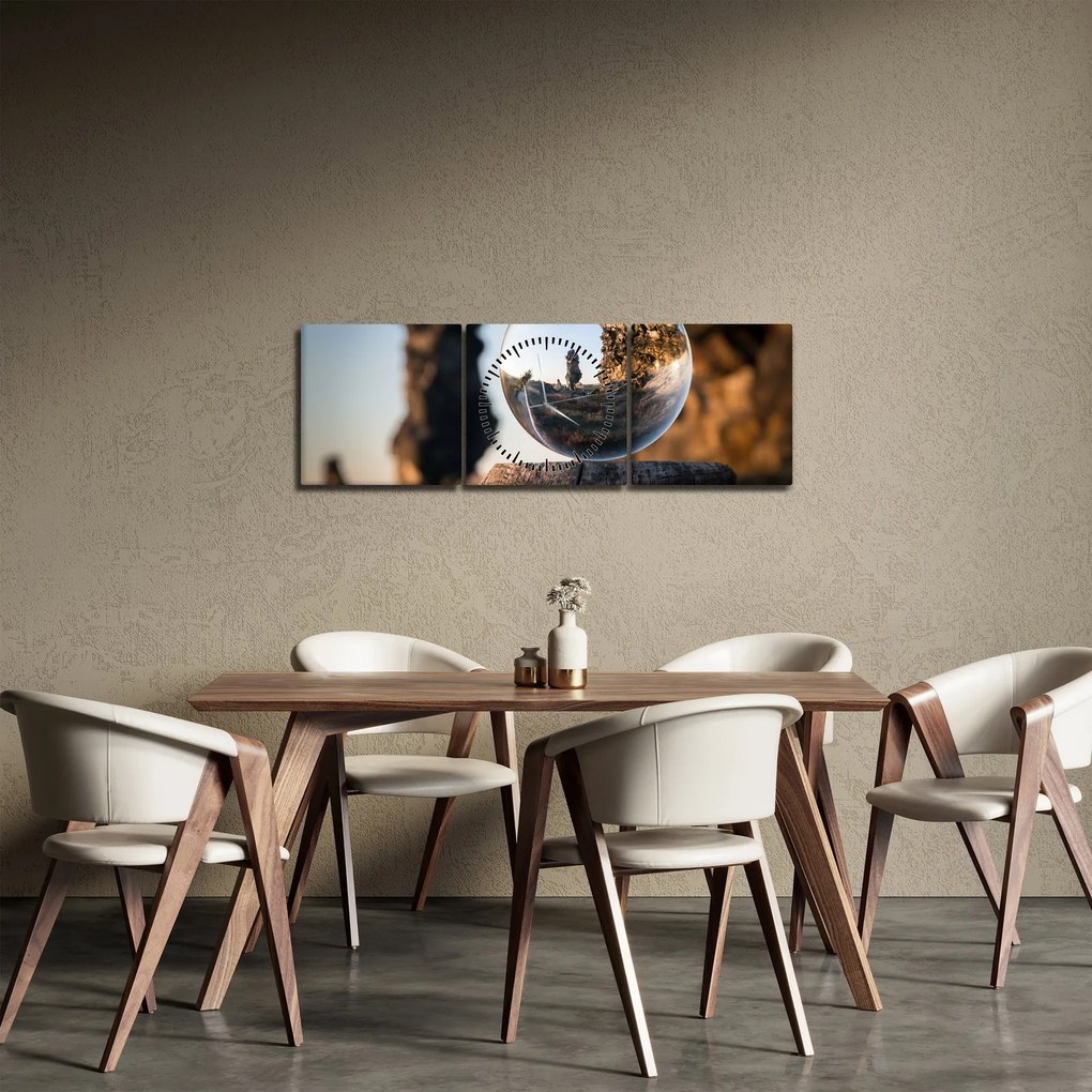 Obraz lupy a krajiny (s hodinami) (90x30 cm)