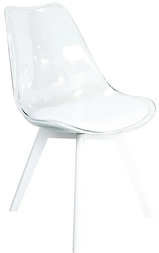 Stolička Camila transparentná/biele sedadlo/biele nohy