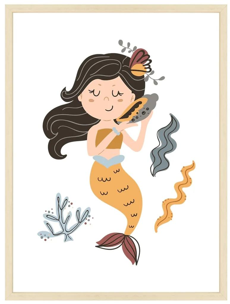 Mermaid - Morská víla s mušlou - obraz do detskej izby Bez rámu  | Dolope