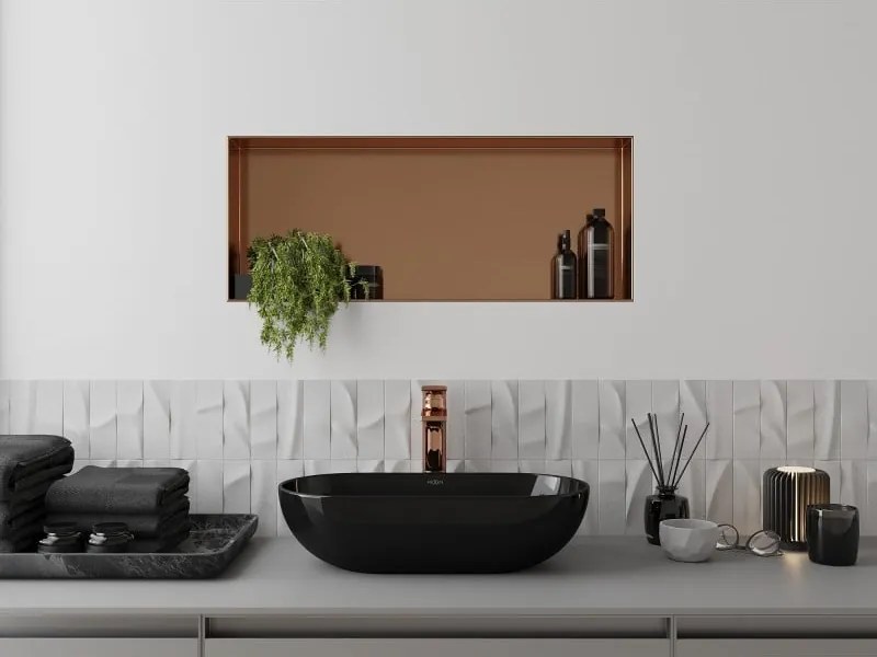 Mexen X-Wall-NR, polica na zapustenie bez príruby 75 x 30 cm, medená matná - 19C1753010