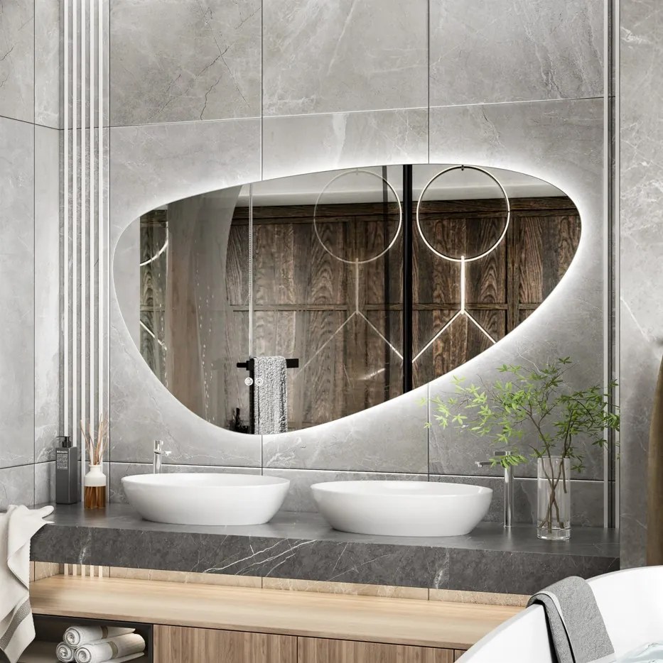 Erga Amelia, asymetrické LED zrkadlo 140x75 cm, 4477 lm, 3 farby svetla, zadné osvetlenie, ERG-V01-407-1475-00