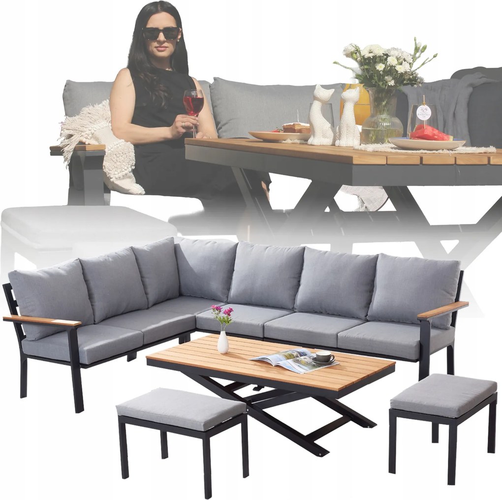 CH Rohová súprava hliníkového nábytku a teakového dreva