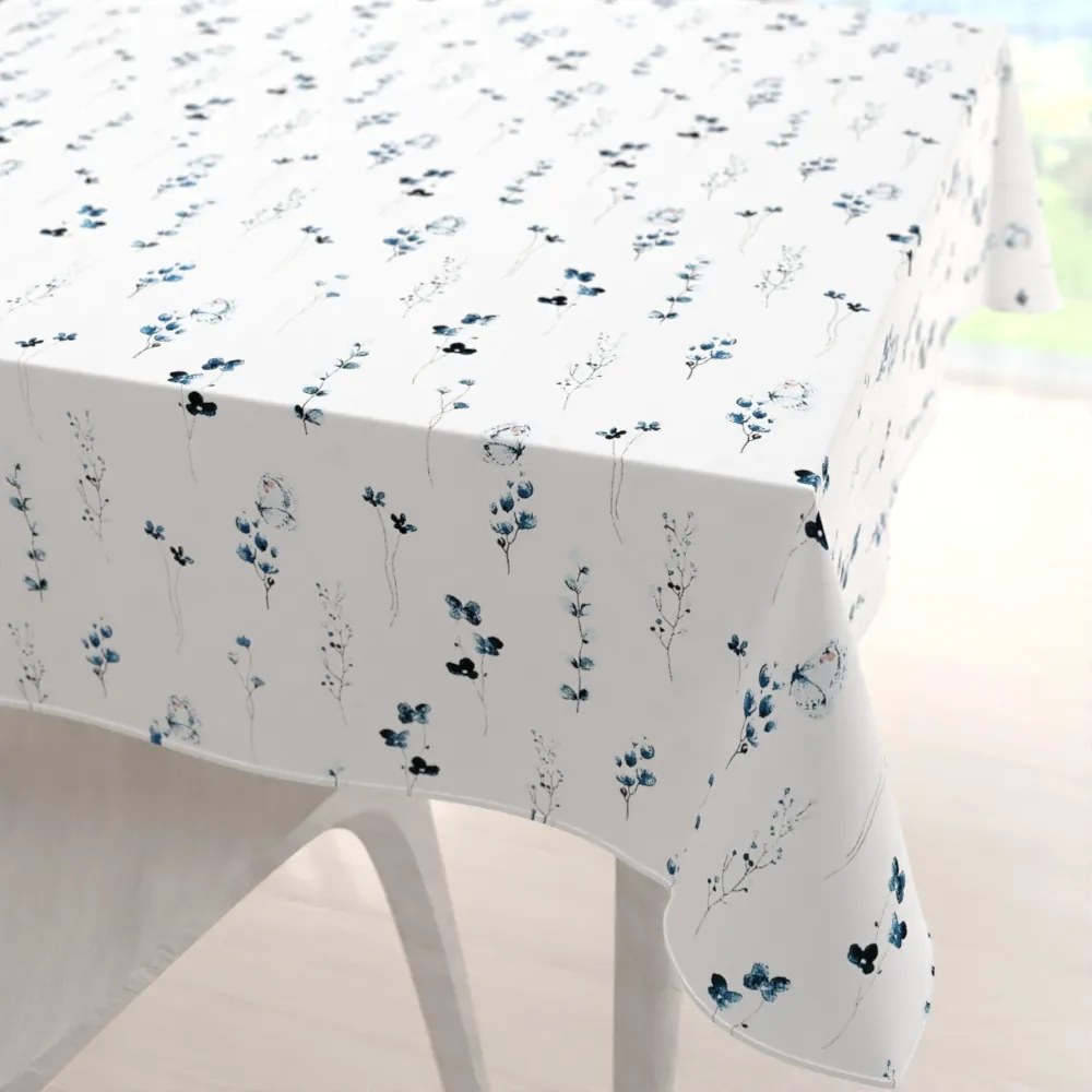 Biante Bavlnený štvorcový obrus Sandra SA-398 Modré kvietky s motýlikmi 130x130 cm
