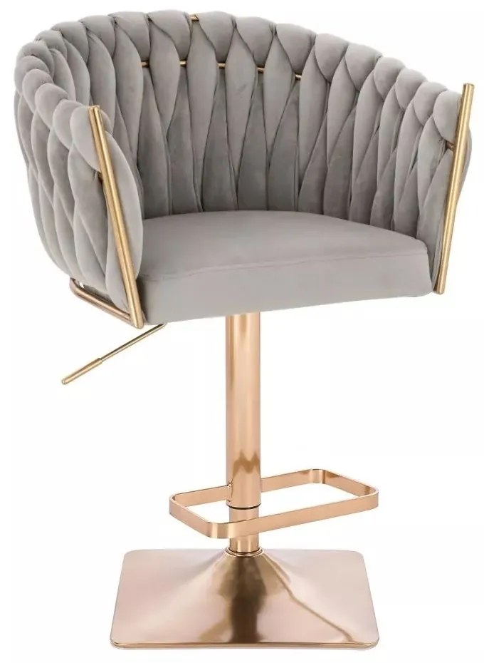 LuxuryForm DESIGN Barová stolička NORDEN VELUR na zlatej hranatej podstave - svetlo šedé