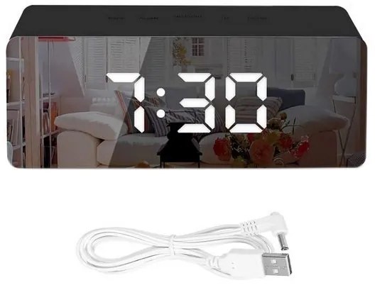 Verk 01457 Zrkadlové LCD hodiny 4v1 čierne